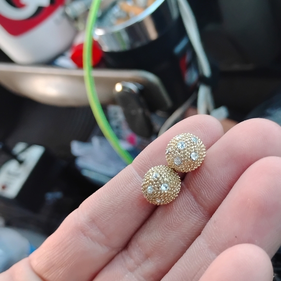 Gold Pavé Sphere Earrings - Picture 11 of 14